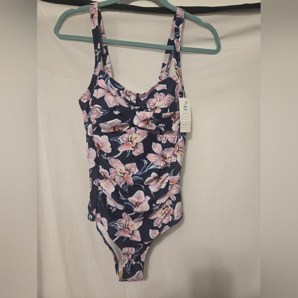 Beachsissi Twist Front Flower Print One Piece Swimsuit